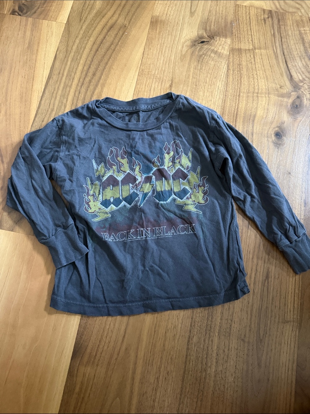 AC/DC Black Long Sleeve Kids Tee with Yellow Flame Logo